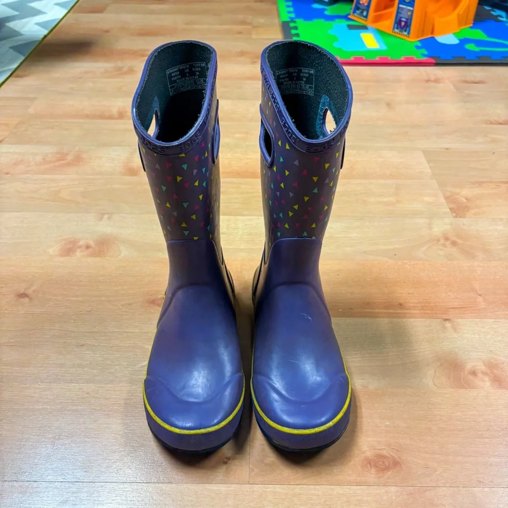 Bogs Purple & Yellow Classic Geo Triangle Print Rubber Rain Boots Kids Size 5